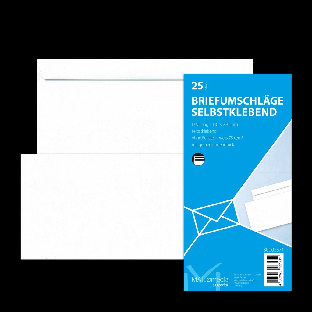 Briefumschläge DL SK  25er o. Fenster Offset weiß 72g